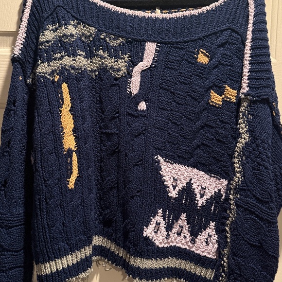 Free People Navy and Pink Patterned Sweater - Picture 2 of 5
